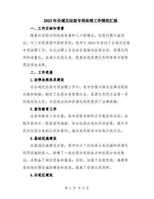 2023年全域无垃圾专项治理工作情况汇报