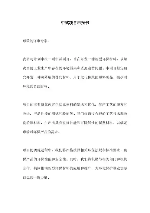 中试项目申报书