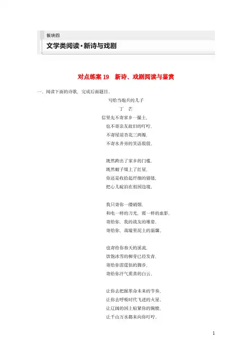 2024年高考语文复习板块四文学类阅读新诗与戏剧对点练案19新诗戏剧阅读与鉴赏