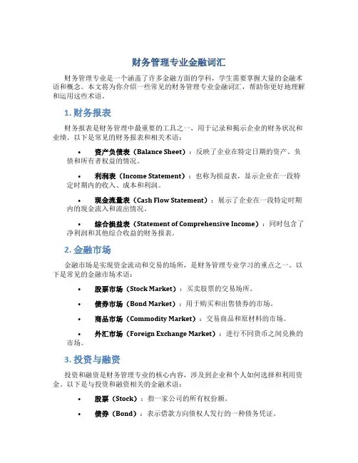 财务管理专业金融词汇
