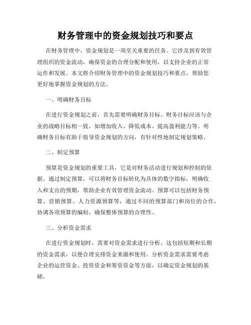 财务管理中的资金规划技巧和要点