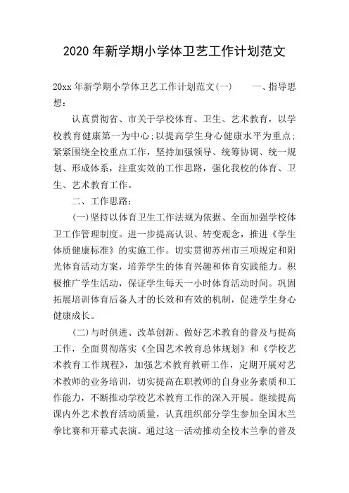 2020年新学期小学体卫艺工作计划范文