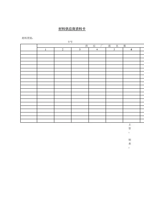 材料供应商资料卡(表格模板、doc格式)