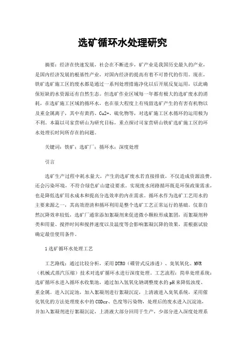 选矿循环水处理研究