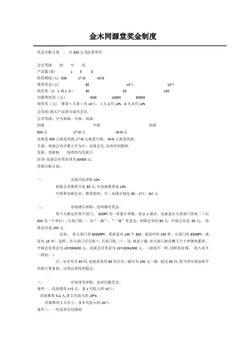 2015金木同源堂奖金制度