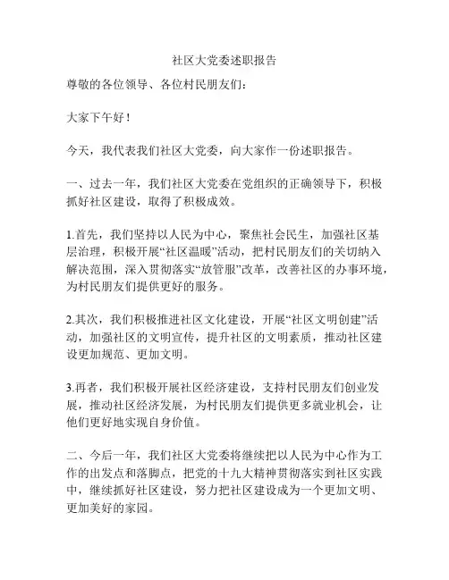 社区大党委述职报告