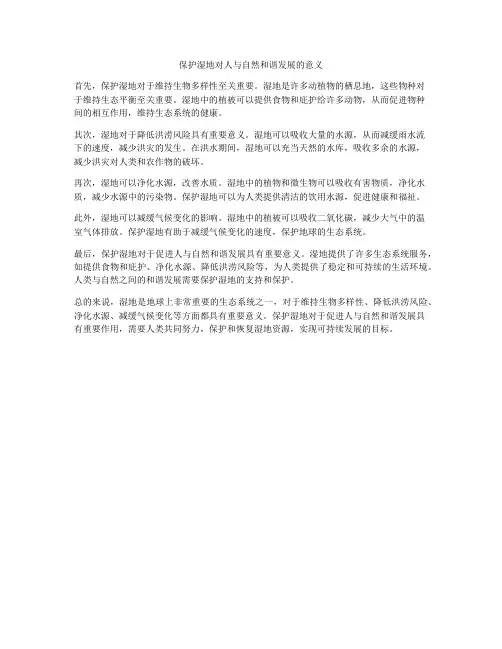 保护湿地对人与自然和谐发展的意义