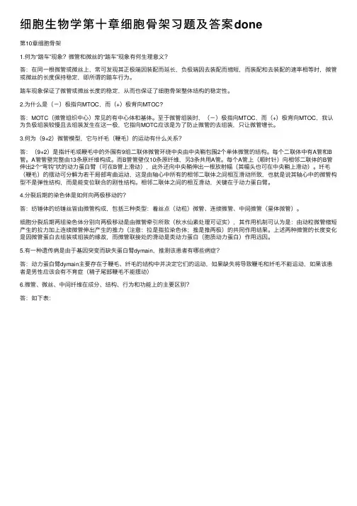 细胞生物学第十章细胞骨架习题及答案done