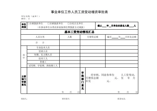事业单位工作人员工资变动增资审批表
