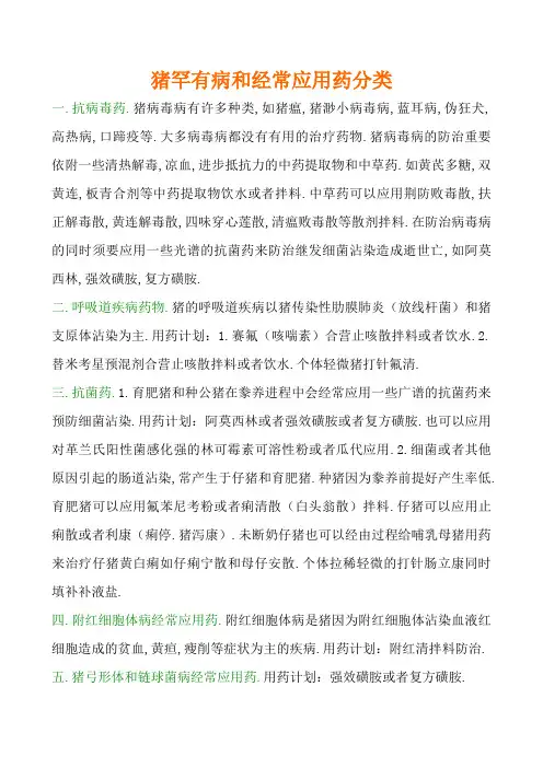 猪常见病和常用药分类