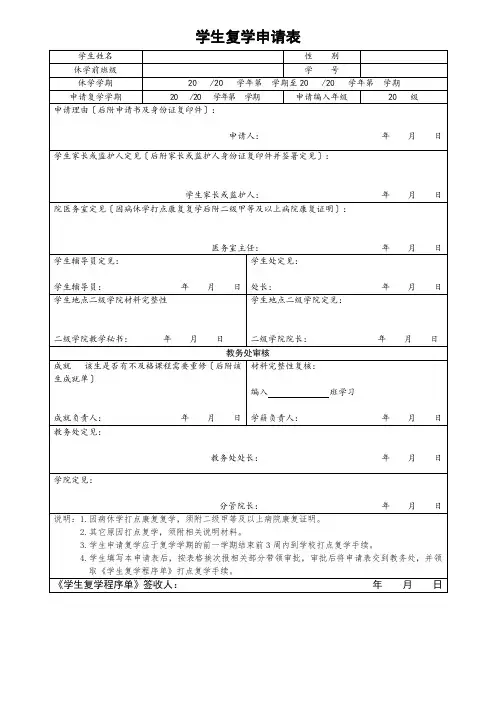 学生复学申请表