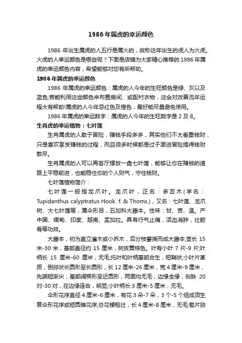 1986年属虎的幸运颜色
