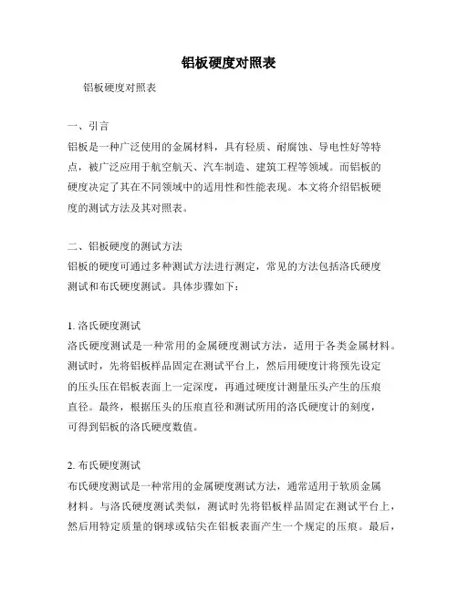 铝板硬度对照表