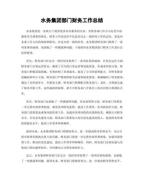 水务集团部门财务工作总结
