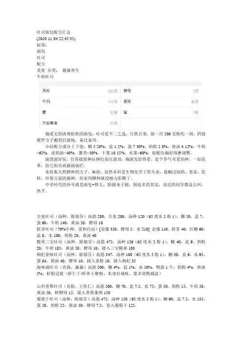 吐司面包配方汇总