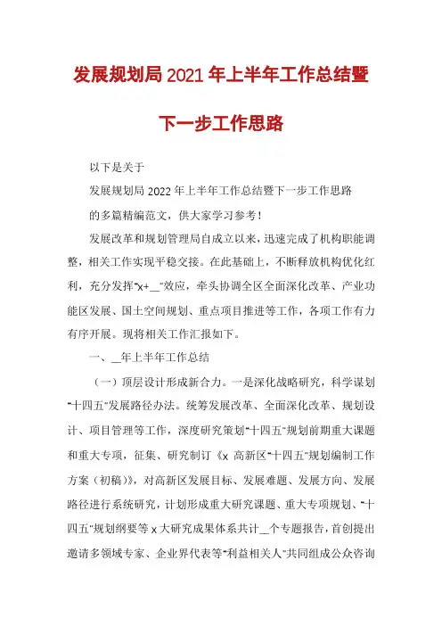 发展规划局2021年上半年工作总结暨下一步工作思路