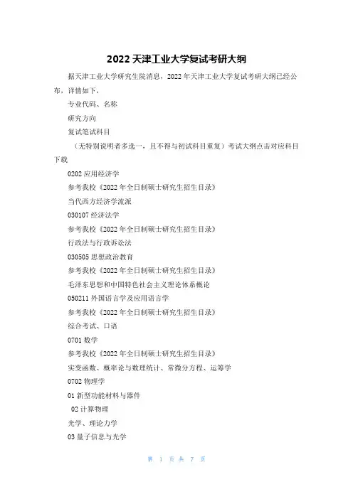 2022天津工业大学复试考研大纲