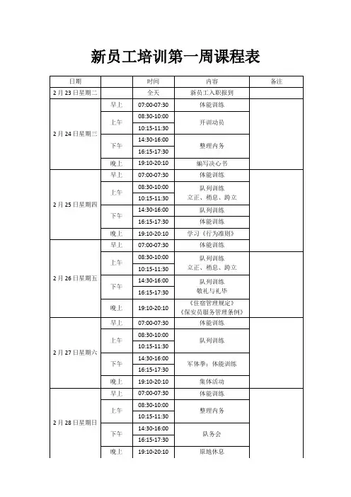 新员工培训第一周课程表