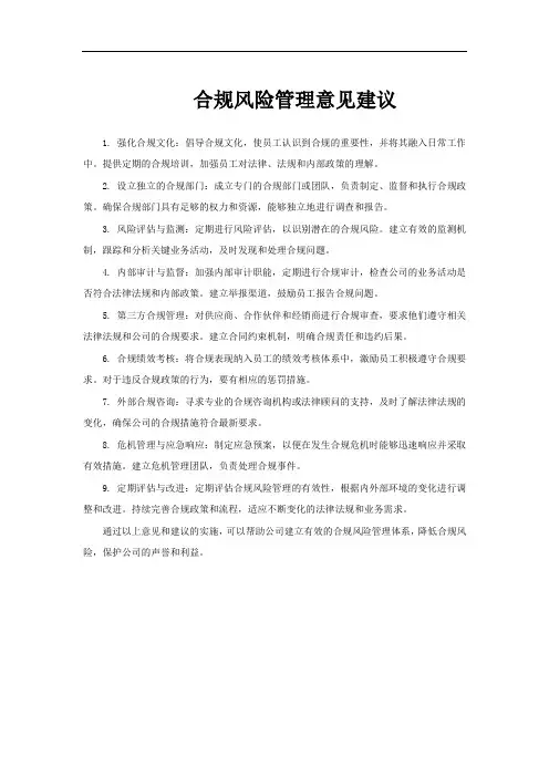合规风险管理意见建议