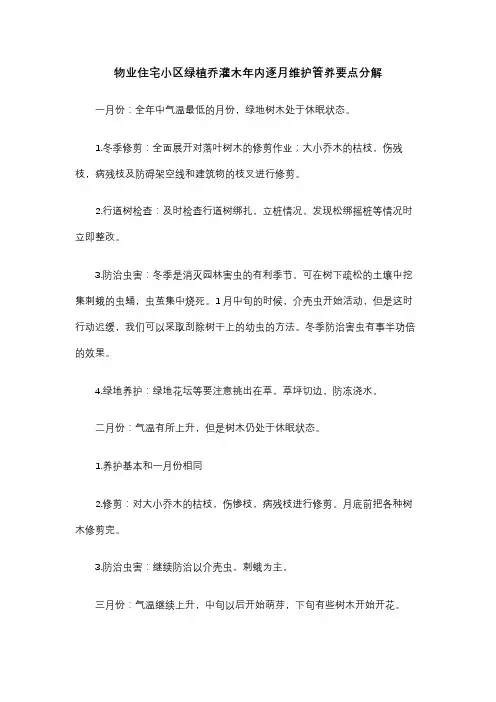 物业住宅小区绿植乔灌木年内逐月维护管养要点分解
