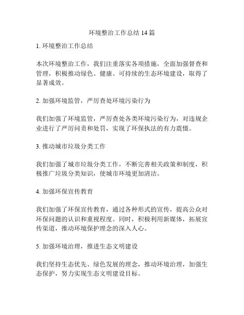 环境整治工作总结14篇