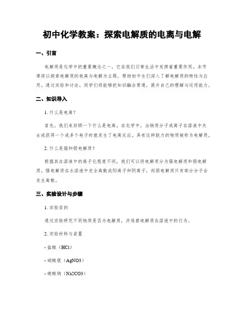 初中化学教案：探索电解质的电离与电解 (2)