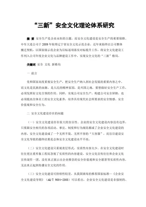 “三新”安全文化理论体系研究