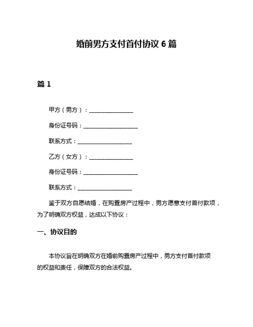 婚前男方支付首付协议6篇
