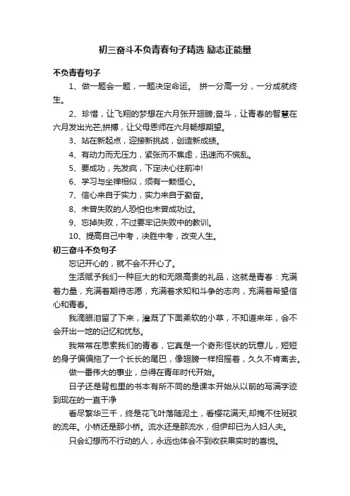 初三奋斗不负青春句子精选励志正能量