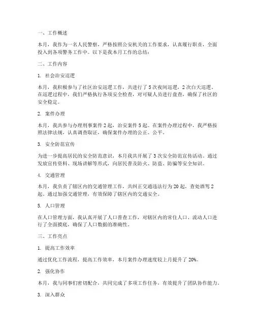 民警每月个人工作总结