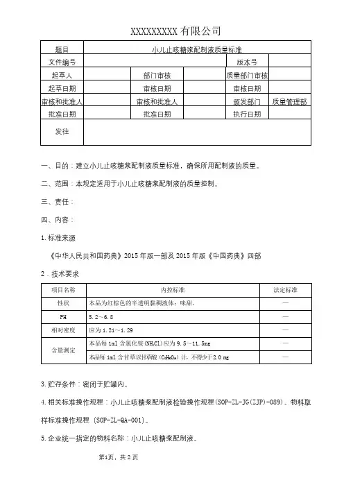 小儿止咳糖浆配制液质量标准