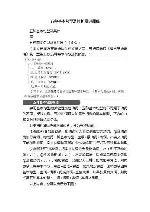 五种基本句型及其扩展讲课稿