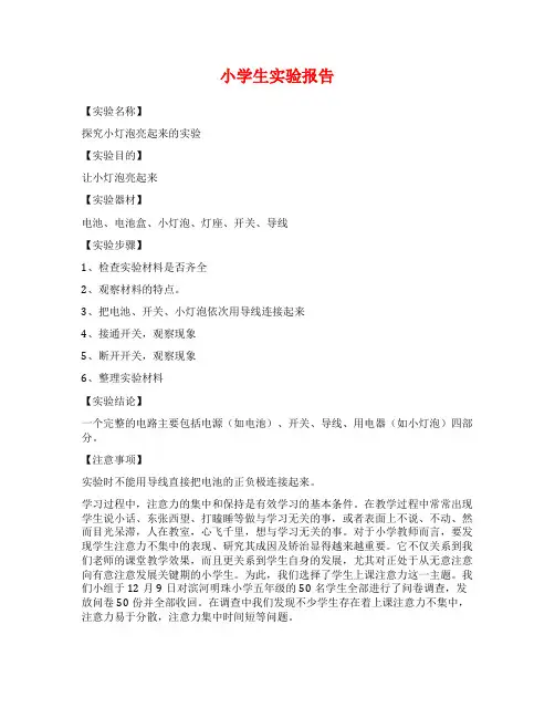 小学生实验报告范文