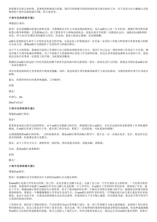 干部中层辞职报告7篇
