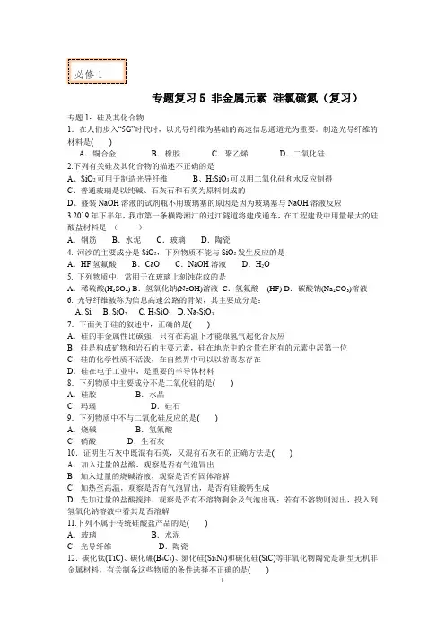 专题复习5非金属元素 硅 氯 硫 氮