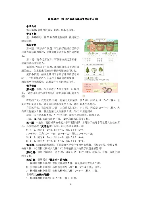 20以内的退位减法整理和复习3,一年级下册,第16课时