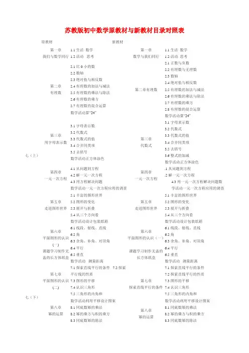 苏教版初中数学原教材与新教材目录对照表