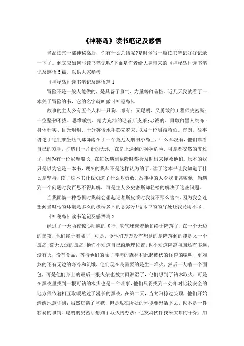 《神秘岛》读书笔记及感悟