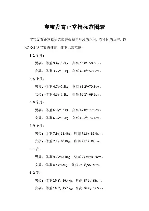宝宝发育正常指标范围表
