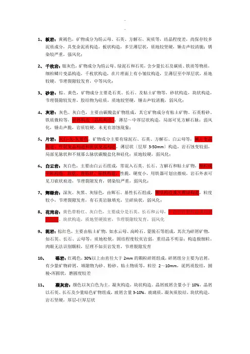 模板岩性描述