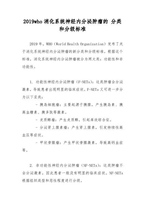 2019who消化系统神经内分泌肿瘤的 分类和分级标准