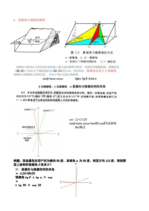 常用地质计算(视倾角真倾角换算,钻孔中矿体厚度计算)