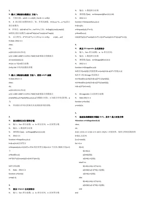 数值分析中常用的matlab程序