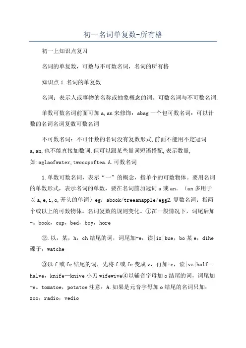 初一名词单复数-所有格