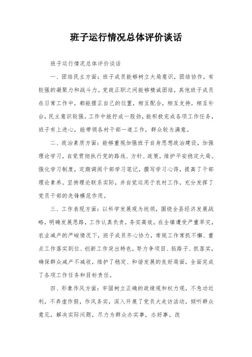 班子运行情况总体评价谈话
