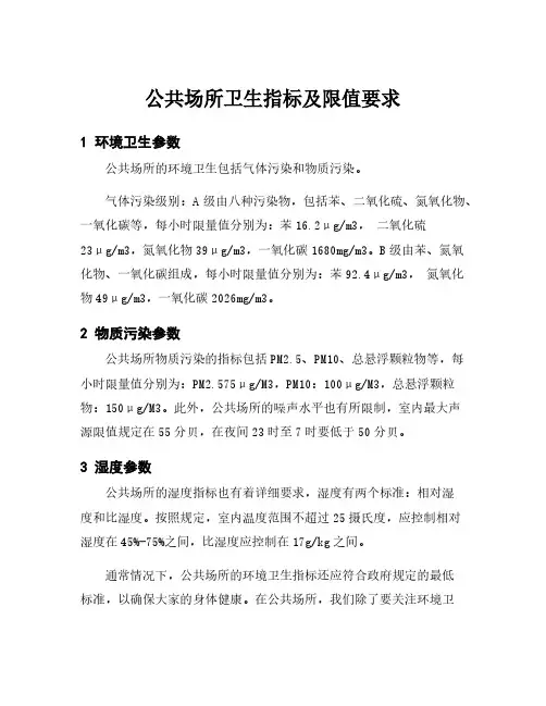 公共场所卫生指标及限值要求