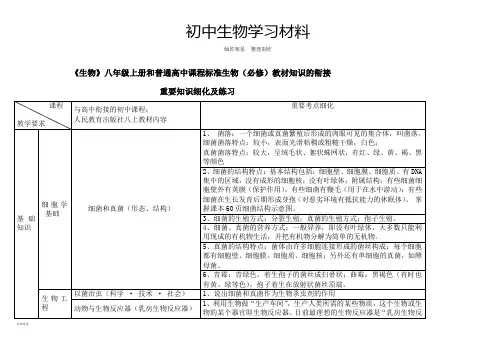 人教版八上生物《生物》八年级上册和普通高中课程标准生物(必修)教材知识的衔接