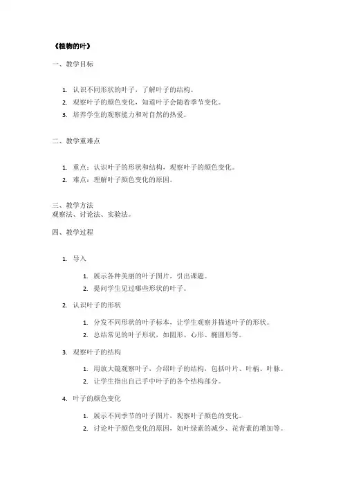 《植物的叶》精品教案