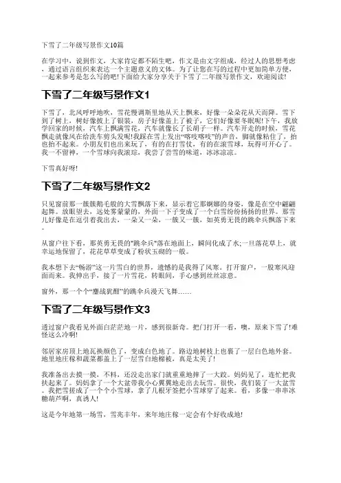 下雪了二年级写景作文10篇