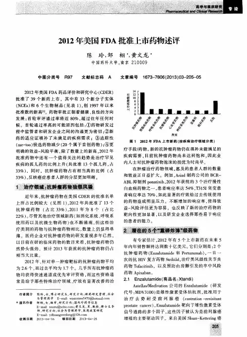 2012年美国FDA批准上市药物述评